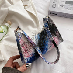 Women Retro Shoulder Bag Graffiti Print Lightweight Clutch Handle