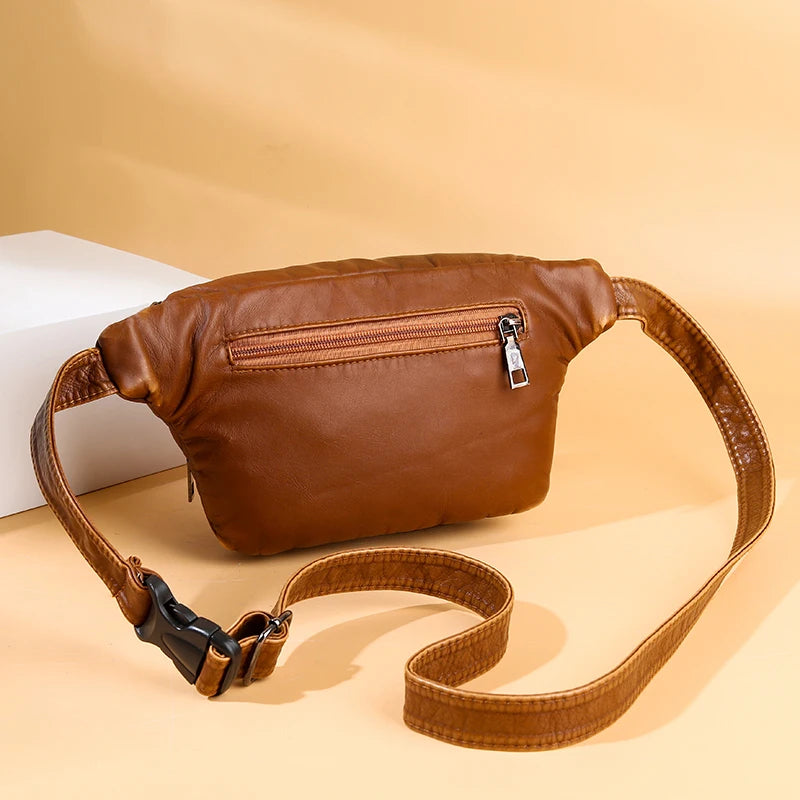 Women Retro Waist Bag Soft PU Leather Multifunctional Chest Bag