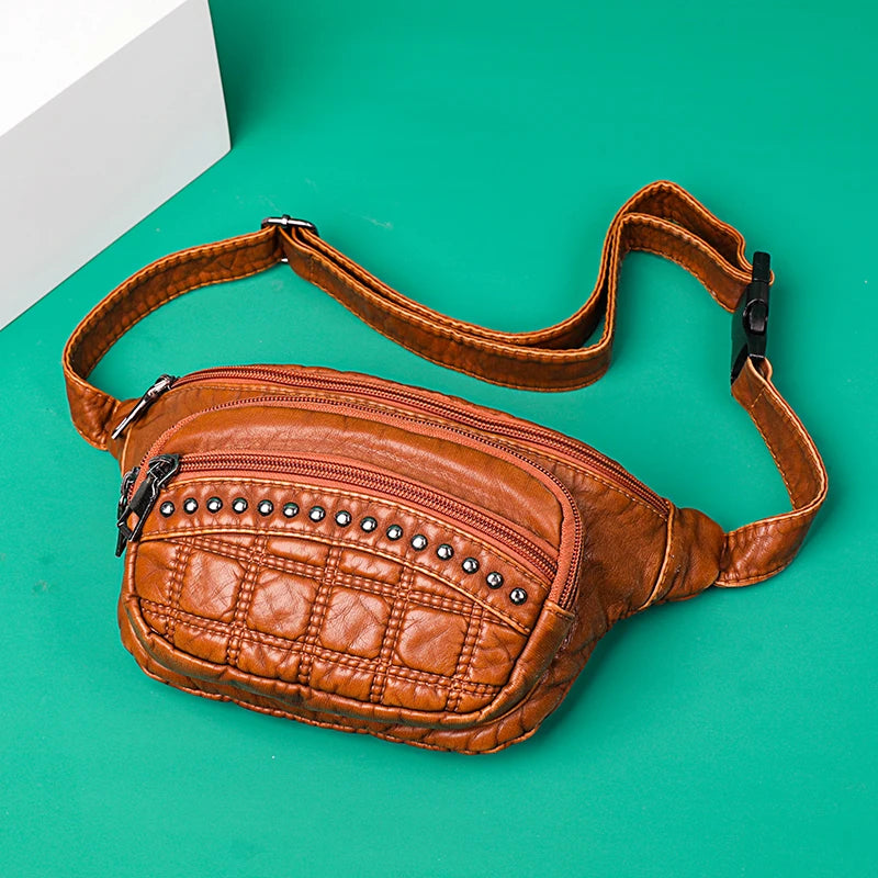 Women Retro Waist Bag Soft PU Leather Multifunctional Chest Bag