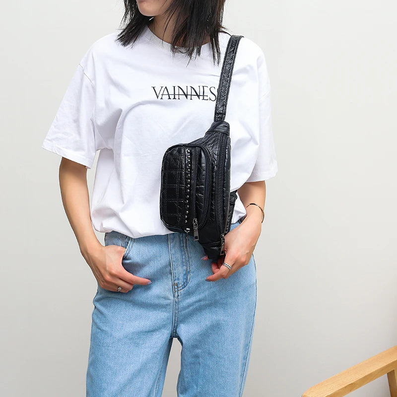 Women Retro Waist Bag Soft PU Leather Multifunctional Chest Bag