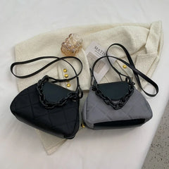 Women Retro Shoulder Chain Bag Nylon Rhombus Crossbody Bag