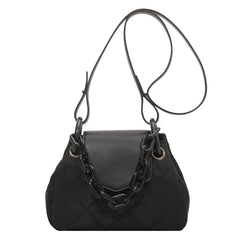 Women Retro Shoulder Chain Bag Nylon Rhombus Crossbody Bag