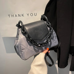 Women Retro Shoulder Chain Bag Nylon Rhombus Crossbody Bag