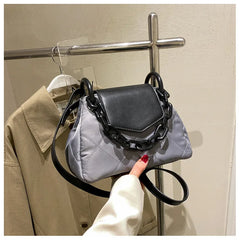Women Retro Shoulder Chain Bag Nylon Rhombus Crossbody Bag
