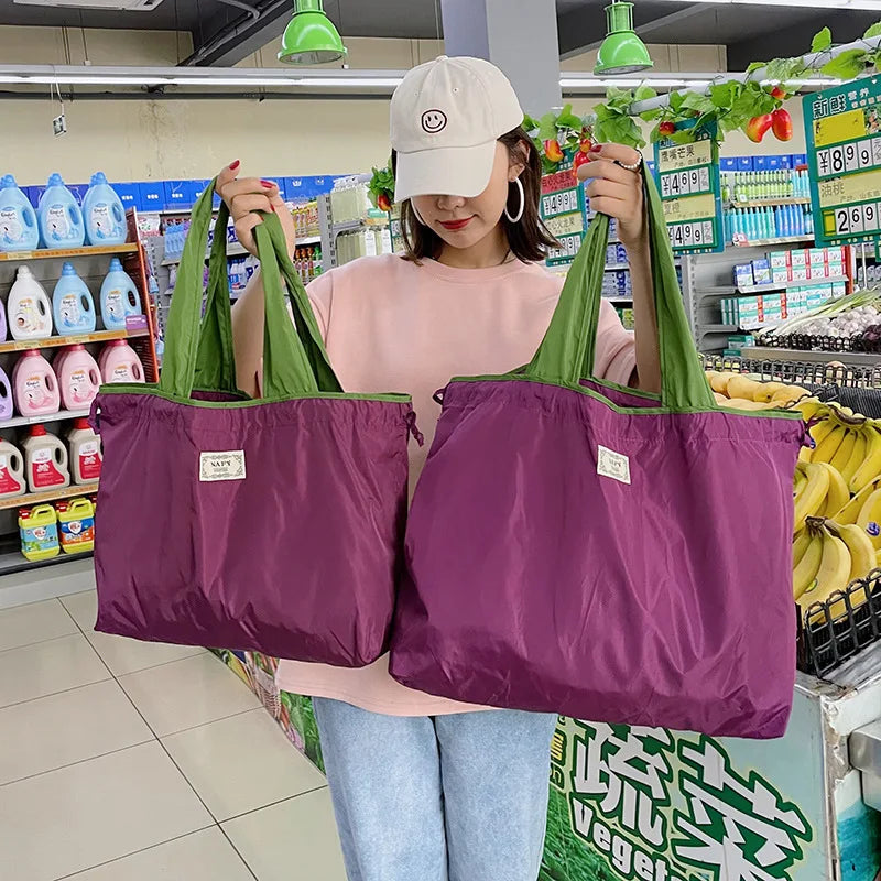 Reusable Grocery Bags Foldable Shopping Bag with Drawstring