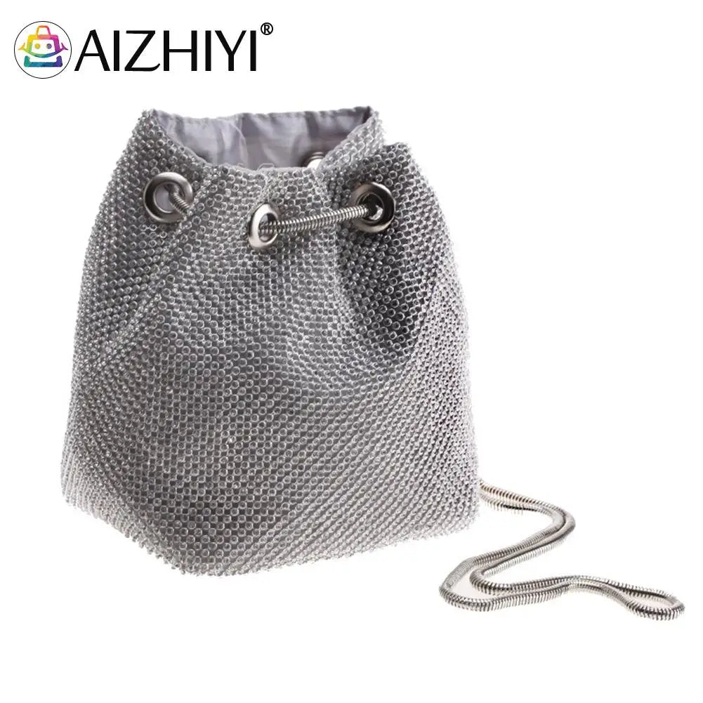 Women Rhinestone Bucket Messenger Bag Crossbody Purse