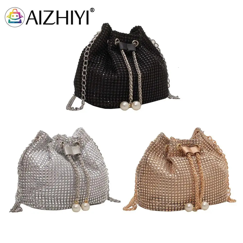Women Rhinestone Bucket Messenger Bags Purse Crossbody Bag for Outdoor Shopping