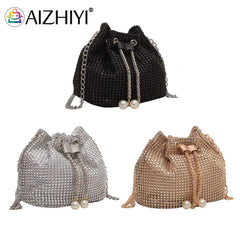 Women Rhinestone Bucket Messenger Bags Purse Crossbody Bag for Outdoor Shopping