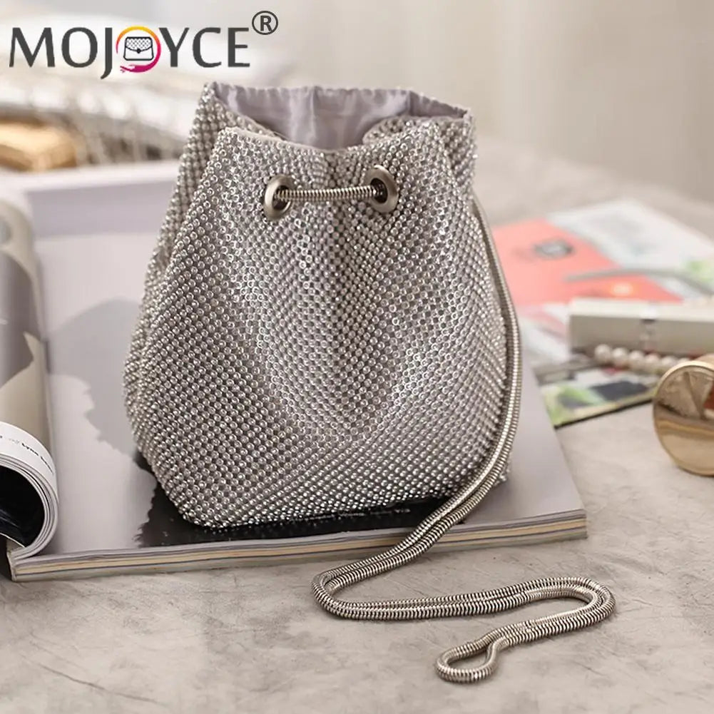Rhinestone Bucket Messenger Crossbody Bag for Women