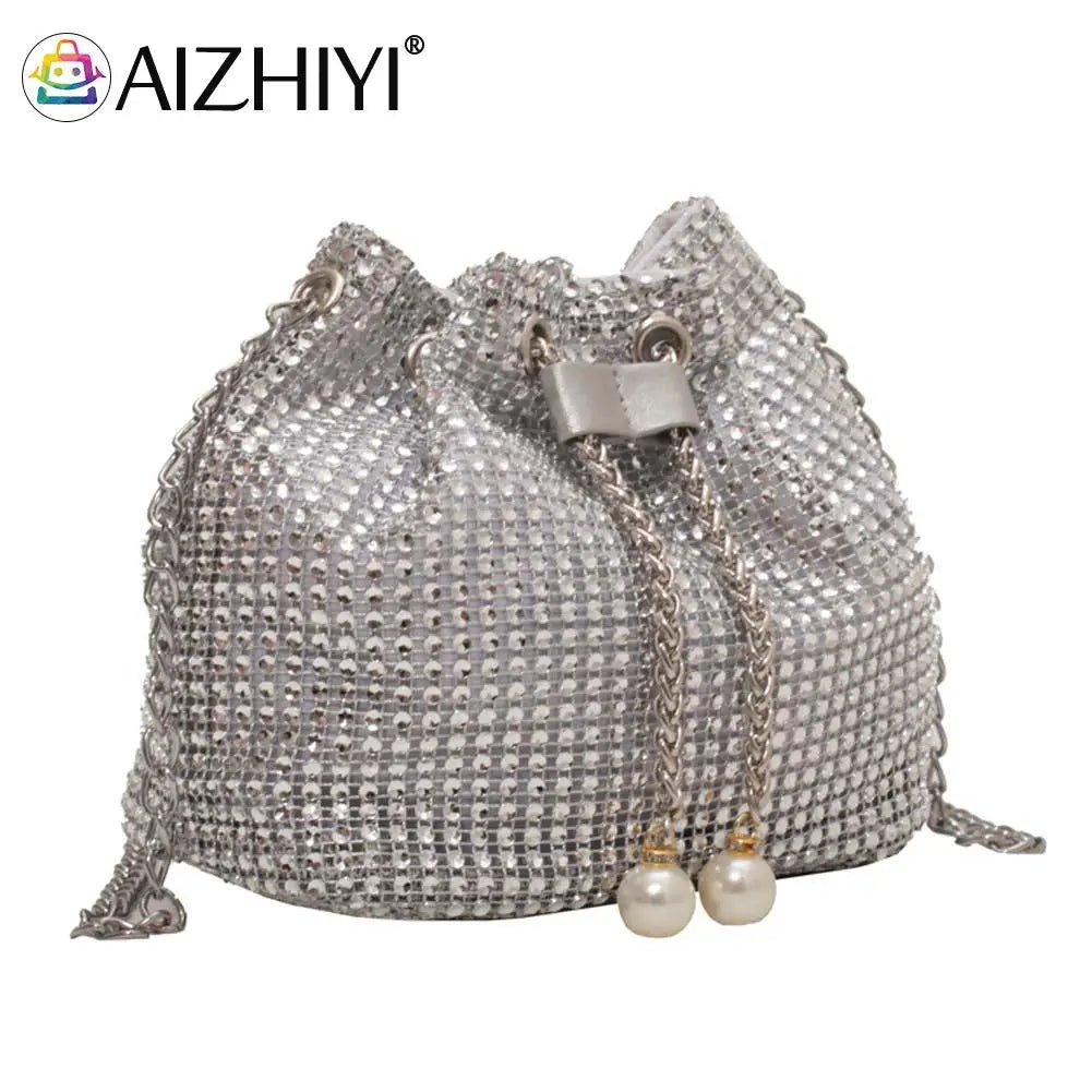 Women Rhinestone Bucket Messenger Bags Purse Crossbody Bag for Outdoor Shopping