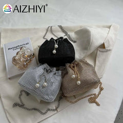 Women Rhinestone Bucket Messenger Bags Purse Crossbody Bag for Outdoor Shopping