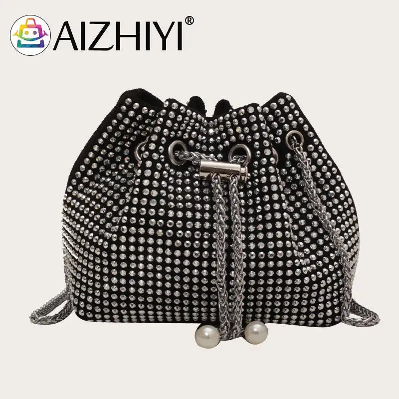 Rhinestone Bucket Messenger Bag Women