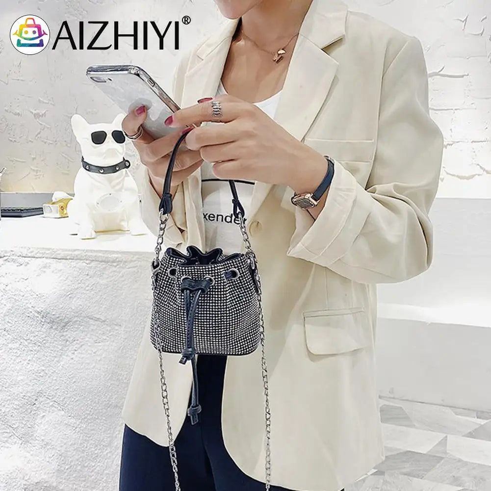 Rhinestone Bucket Crossbody Bag for Women