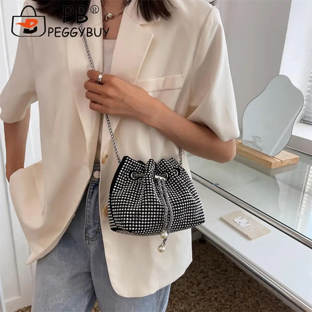 Rhinestone Bucket Messenger Bag for Women Crossbody Purse