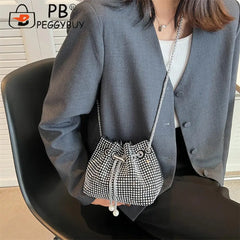 Rhinestone Bucket Messenger Bag for Women Crossbody Purse