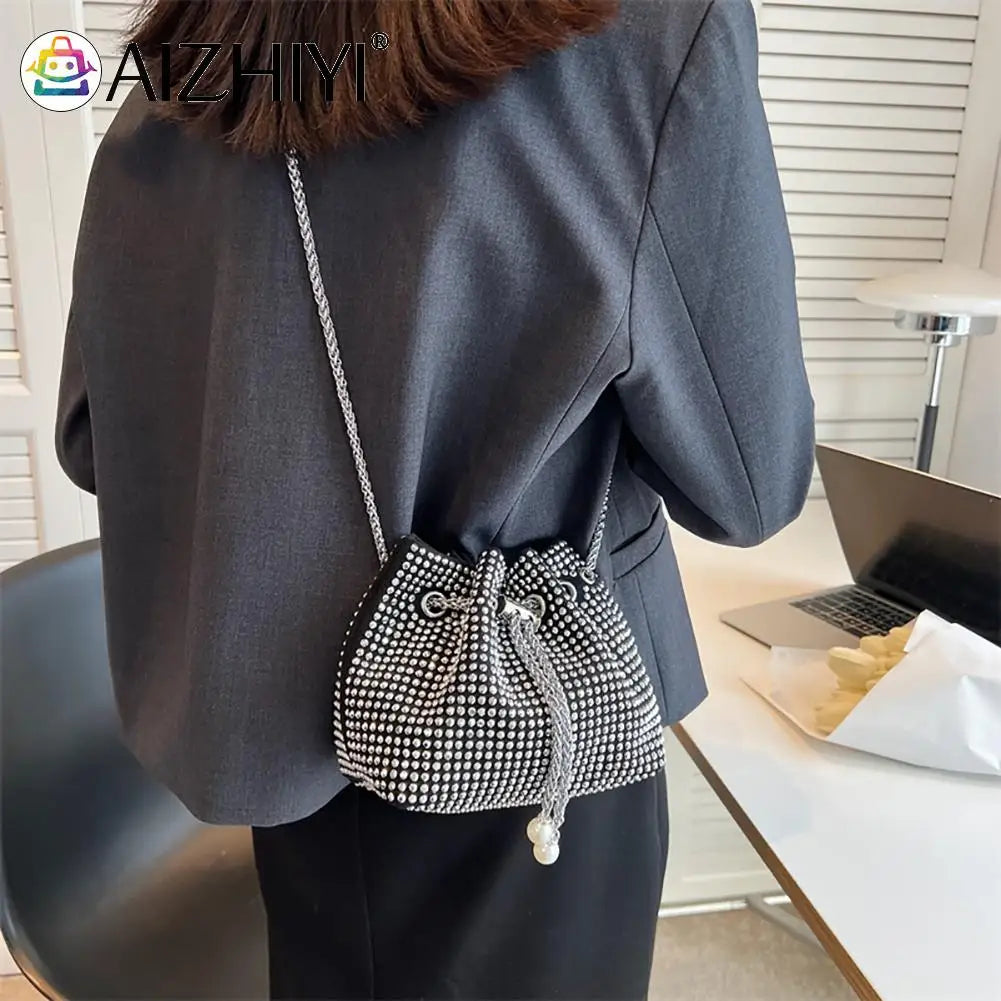 Rhinestone Bucket Messenger Bag Women