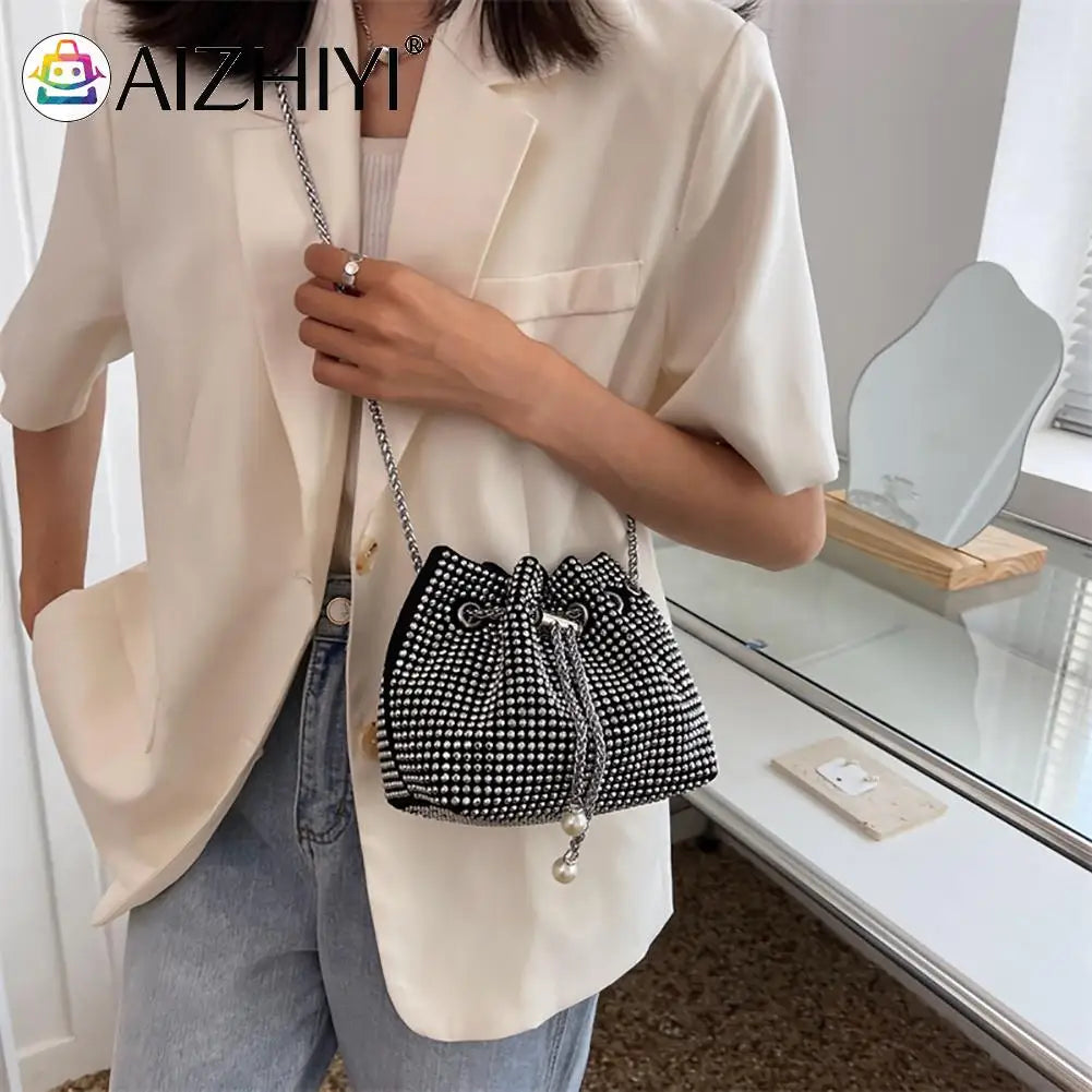 Rhinestone Bucket Messenger Bag Women