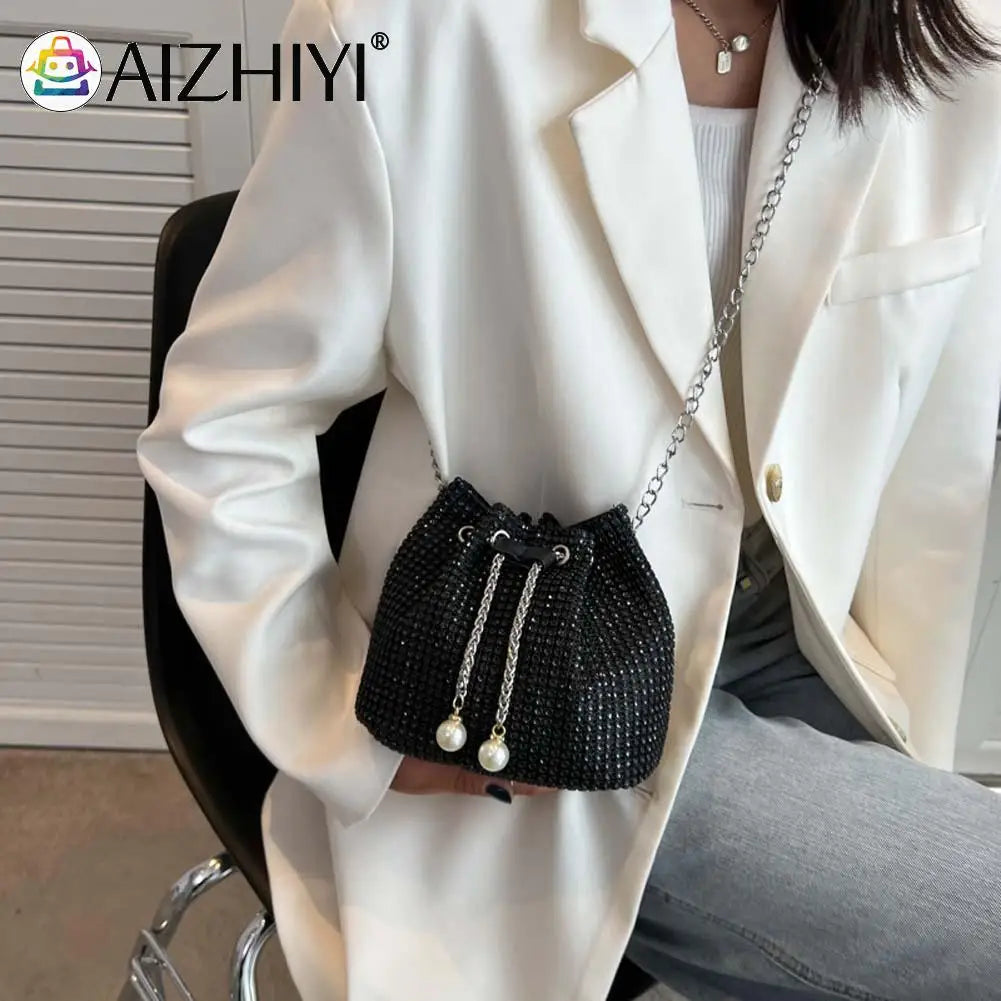 Women Rhinestone Bucket Messenger Bags Purse Crossbody Bag for Outdoor Shopping