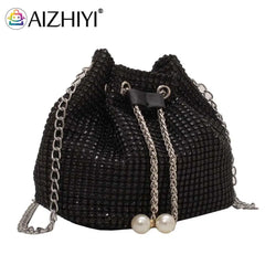 Women Rhinestone Bucket Messenger Bags Purse Crossbody Bag for Outdoor Shopping