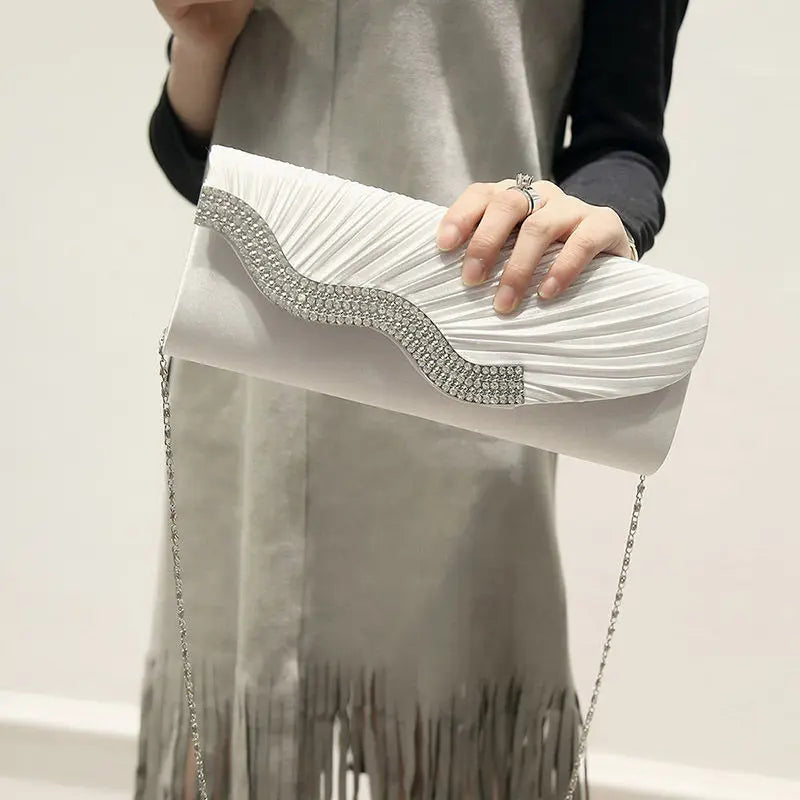 Rhinestone Evening Bag Satin Wedding Purse Envelope Bridal Party Clutch
