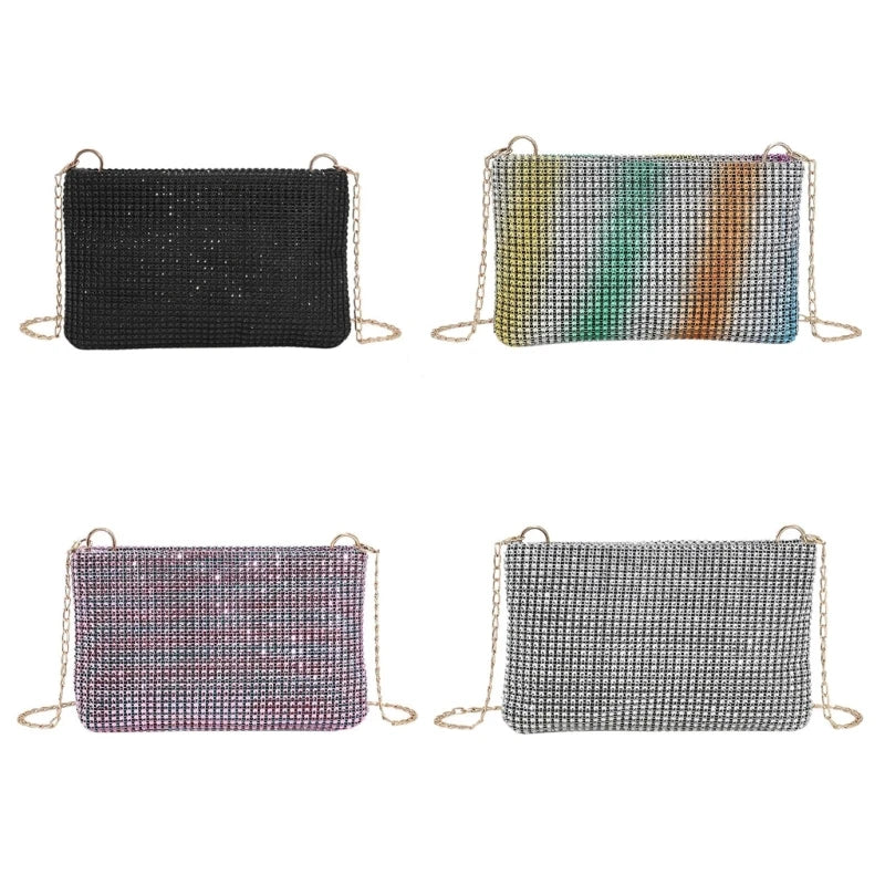 Rhinestone Shoulder Bag Evening Clutch Purse with Chain Strap