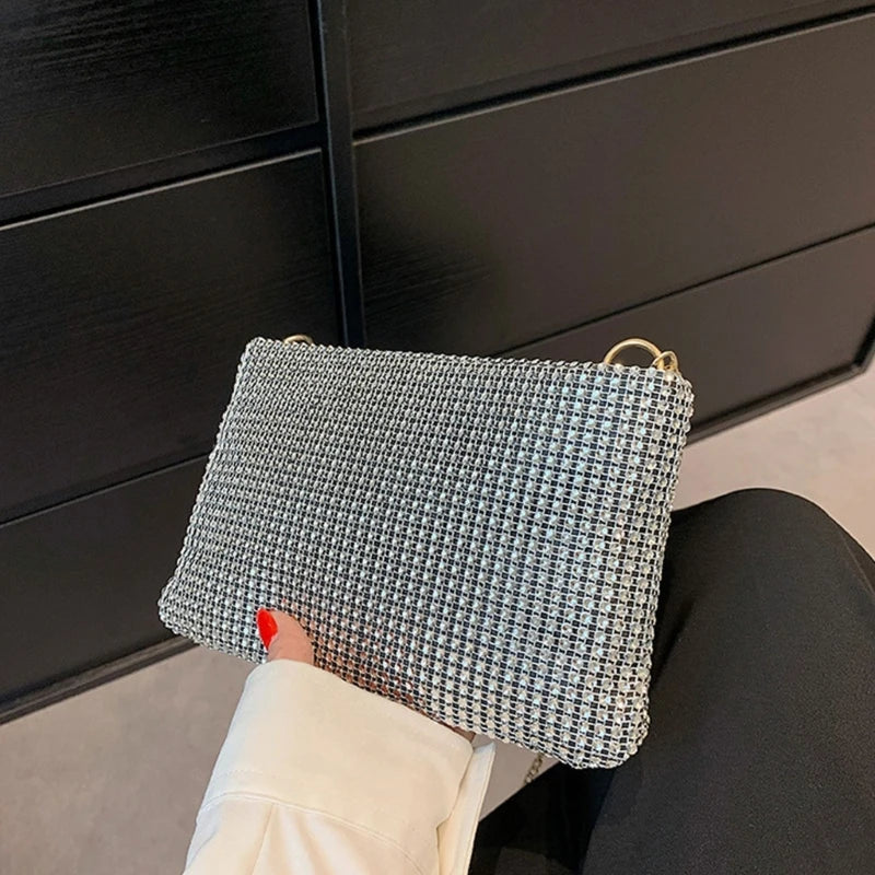Rhinestone Shoulder Bag Evening Clutch Purse with Chain Strap