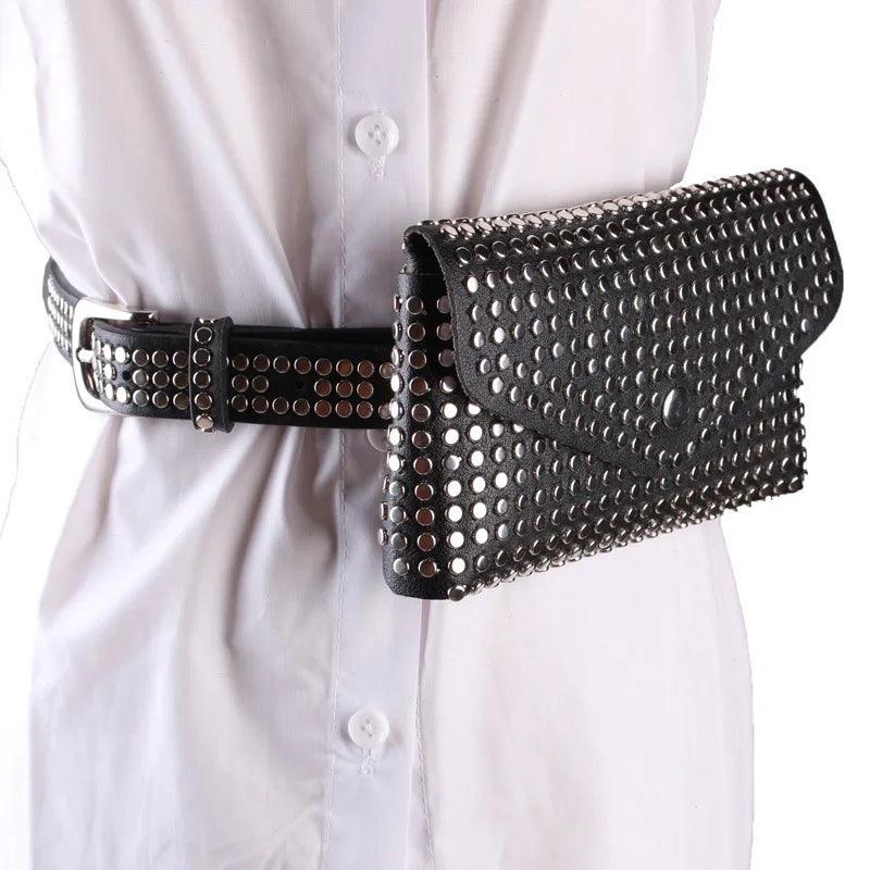 Women Rivets Waist Bag Fanny Pack Small Ladies Belt Bags Mobile Phone Pouch