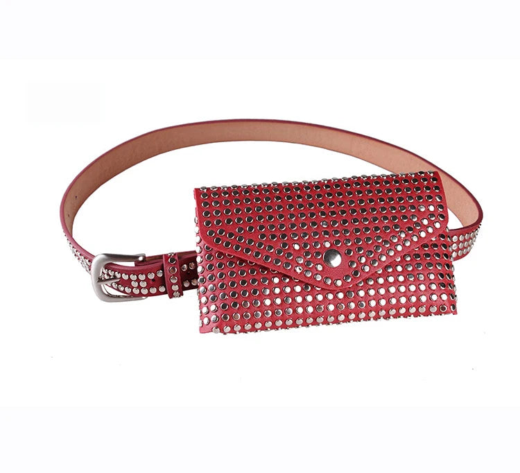 Women Rivets Waist Bag Fanny Pack Small Ladies Belt Bags Mobile Phone Pouch