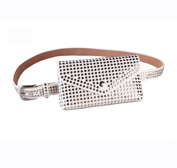 Women Rivets Waist Bag Fanny Pack Small Ladies Belt Bags Mobile Phone Pouch