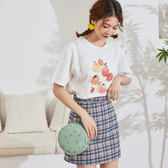 Plaid Shoulder Handbags Small Round Chains Crossbody Bags