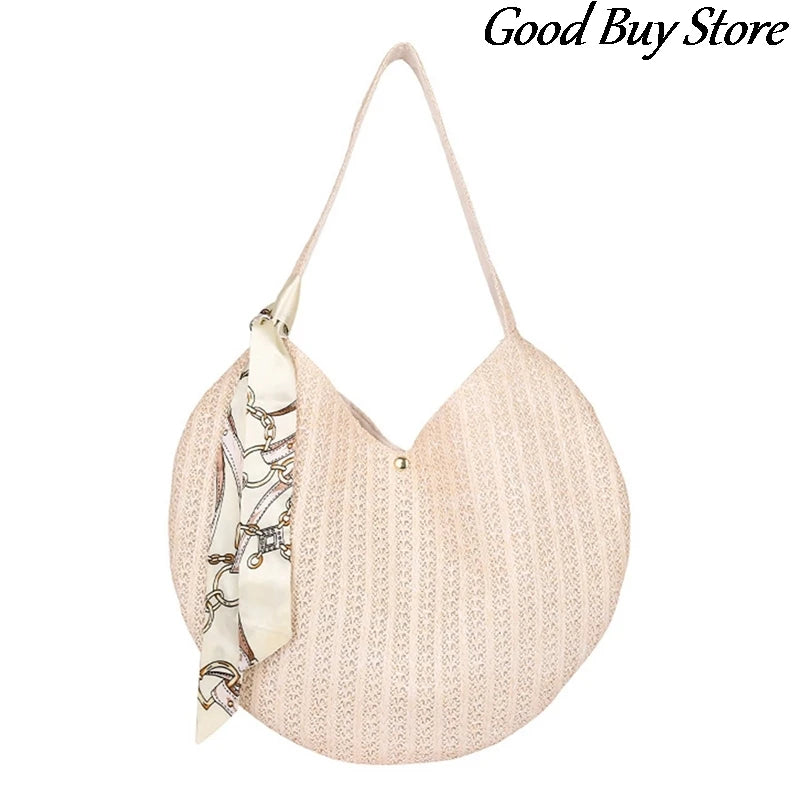 Women Round Straw Bucket Bag Shoulder Purse Beach Totes B