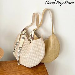 Women Round Straw Bucket Bag Shoulder Purse Beach Totes B