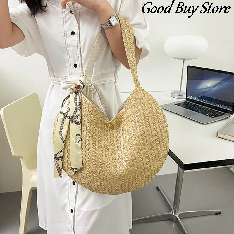 Women Round Straw Bucket Bag Shoulder Purse Beach Totes B