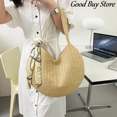 Women Round Straw Bucket Bag Shoulder Purse Beach Totes B