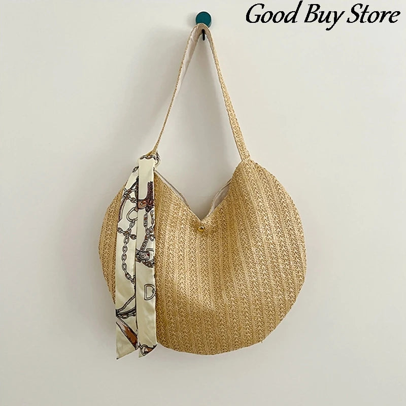 Women Round Straw Bucket Bag Shoulder Purse Beach Totes B
