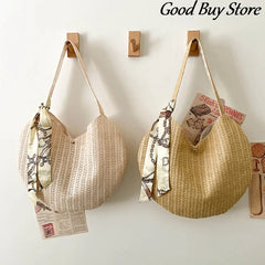Women Round Straw Bucket Bag Shoulder Purse Beach Totes B