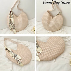 Women Round Straw Bucket Bag Shoulder Purse Beach Totes B