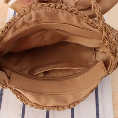 Women Round Straw Bag Beach Wind Bow Messenger Crossbody Bags