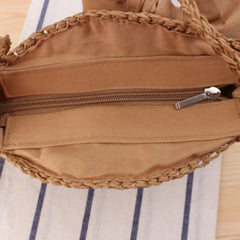 Women Round Straw Bag Beach Wind Bow Messenger Crossbody Bags
