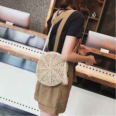 Round Straw Bag Handwoven Rattan Handbags Crossbody Tote Beach