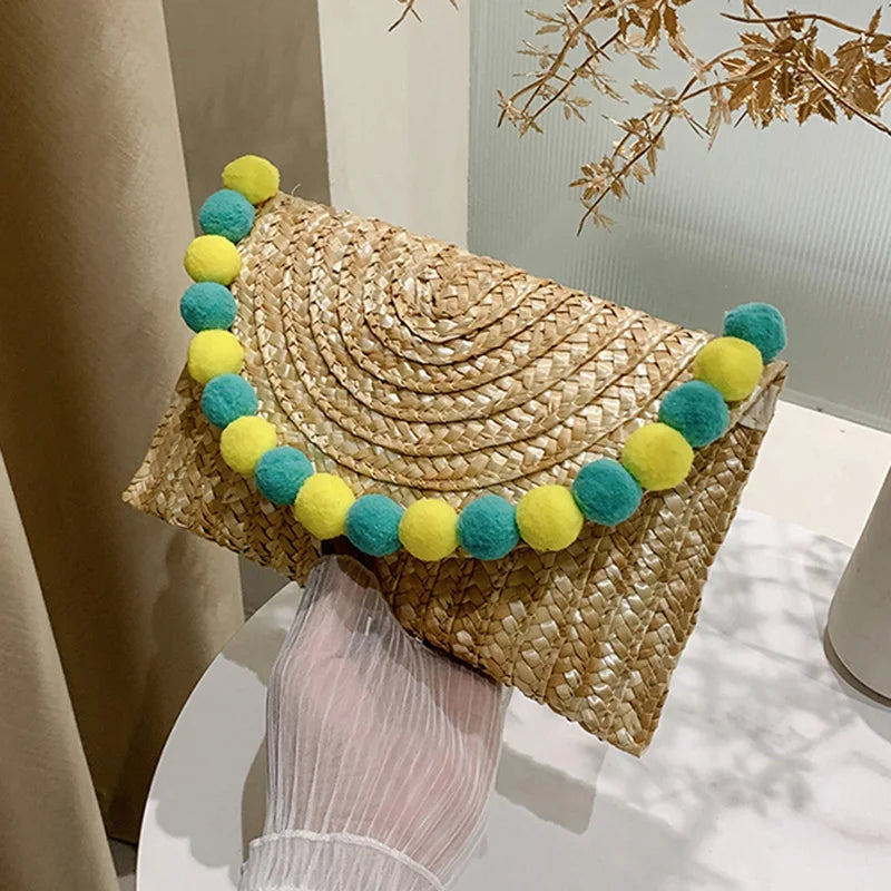 Vintage Round Straw Beach Bag Woven Shoulder Rattan Bohemian Clutch
