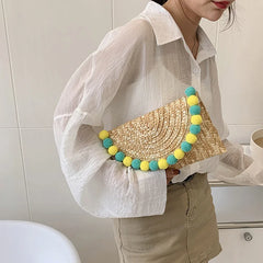 Vintage Round Straw Beach Bag Woven Shoulder Rattan Bohemian Clutch