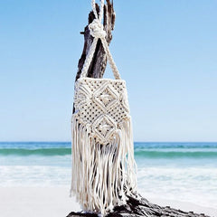 Women's Large Beach Crossbody Bag with Fringe Hollow Design
