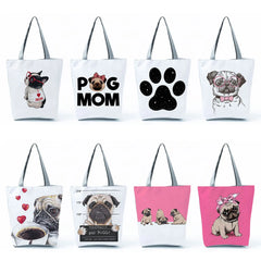 Dog Paw Pug Tote Handbag Animal Eco Shopper Bag