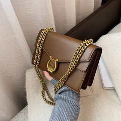 Women's Leather Shoulder Bag With Chain Small Handbags Brown Crossbody Bag