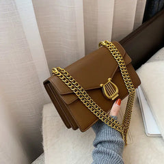 Women's Leather Shoulder Bag With Chain Small Handbags Brown Crossbody Bag