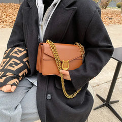 Women's Leather Shoulder Bag With Chain Small Handbags Brown Crossbody Bag