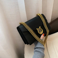 Women's Leather Shoulder Bag With Chain Small Handbags Brown Crossbody Bag