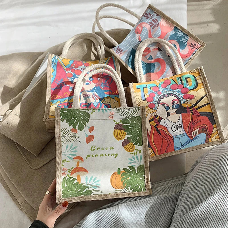 Women's Retro Small Tote Bag w/ Theater Girl/Mushroom/Flamingo Pattern