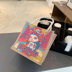 Women's Retro Small Tote Bag w/ Theater Girl/Mushroom/Flamingo Pattern